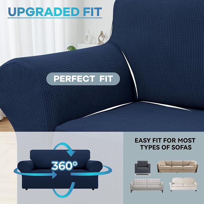 LURKA Stretch Loveseat Sofa Slipcovers 1 Piece Couch Covers for Sofa Furniture Protector Full Sofa Covers with Elastic Bottom for Kids and Dog (Medium, Navy)