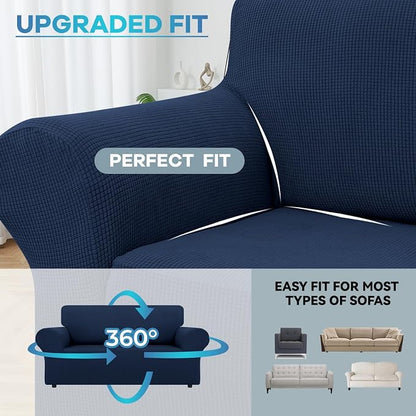 LURKA Stretch Loveseat Sofa Slipcovers 1 Piece Couch Covers for Sofa Furniture Protector Full Sofa Covers with Elastic Bottom for Kids and Dog (Medium, Navy)