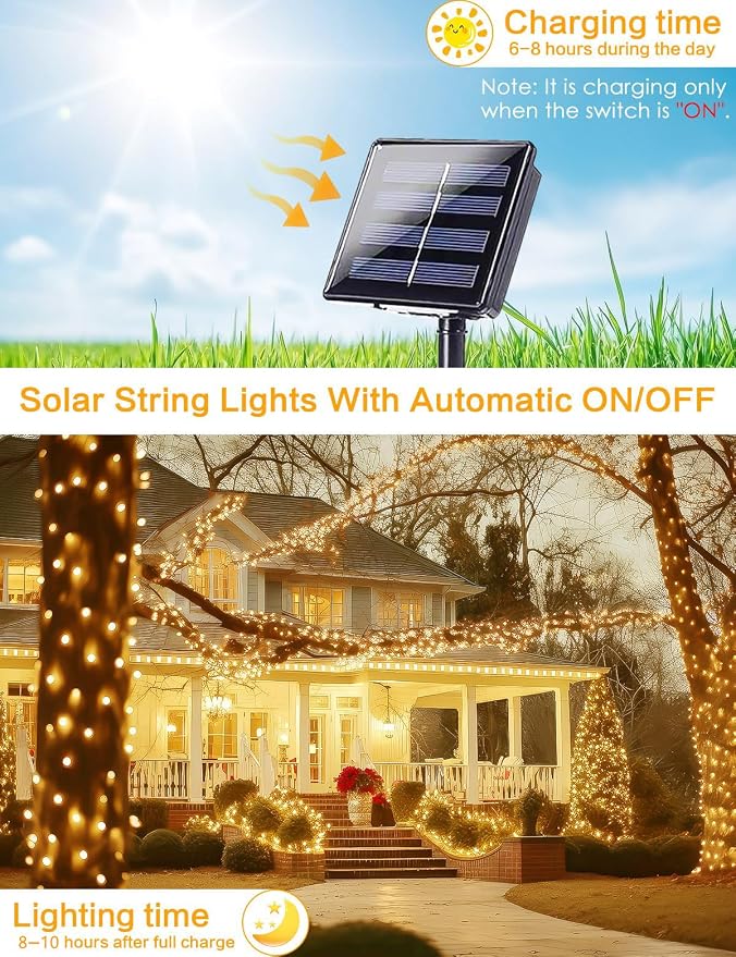 Solar String Lights Outdoor, 6Pack 600LED 240FT Fairy Lights Warm White