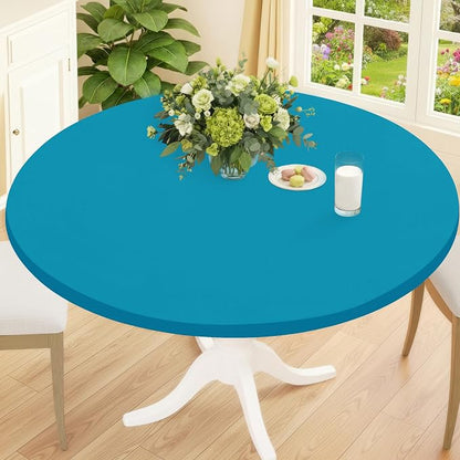 Smiry Round Spandex Tablecloth, Elastic Fitted Washable Tablecloths for 31"-35" Tables, Waterpoof Stretch Picnic Table Cover for Dining, Indoor and Outdoor, Turquoise