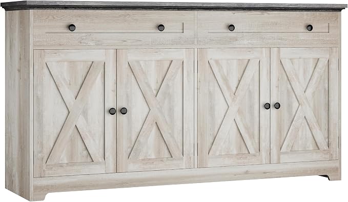 IRONCK Buffet Cabinet with Storage, Sideboard Cabinet with Drawers & Doors | 2 Drawers, 4 Doors and 2 Adjustable Shelves. 59inch Wide. FSC-certified Wood. Anti-tip Device. Charcoal Grey and Beige Maple.
