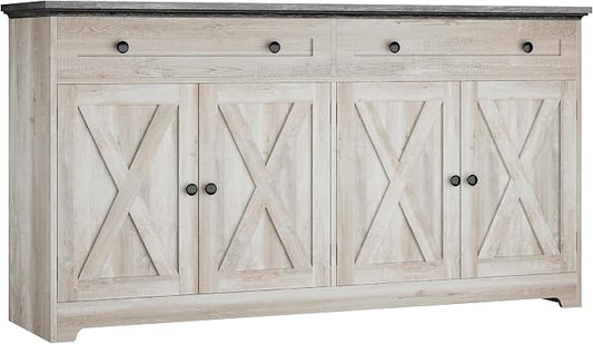 IRONCK Buffet Cabinet with Storage, Sideboard Cabinet with Drawers & Doors | 2 Drawers, 4 Doors and 2 Adjustable Shelves. 59inch Wide. FSC-certified Wood. Anti-tip Device. Charcoal Grey and Beige Maple.