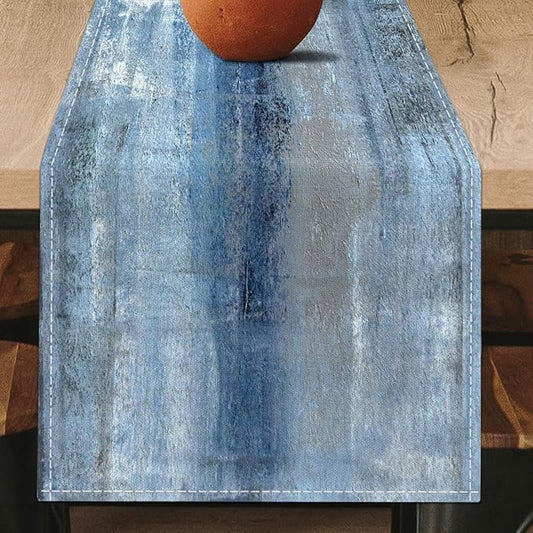 Blue Grey Table Runners Modern Art Farmhouse Linen Table Runners Dresser Scarves Retro Rustic Style for Party Kitchen Dining Table Coffee Holiday Party Decor (13"x 36", Blue Grey)