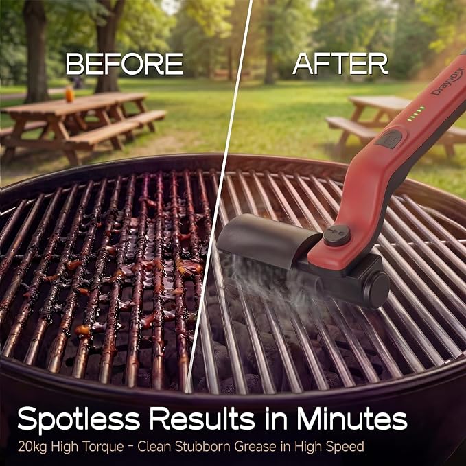 Electric Grill Brush, High Torque Grill Brush with 3-Speed Modes | 20kg Max Torque BBQ Cleaner Safe for Porcelain Cast Iron Stainless Steel, Reinforced Steel Bristles