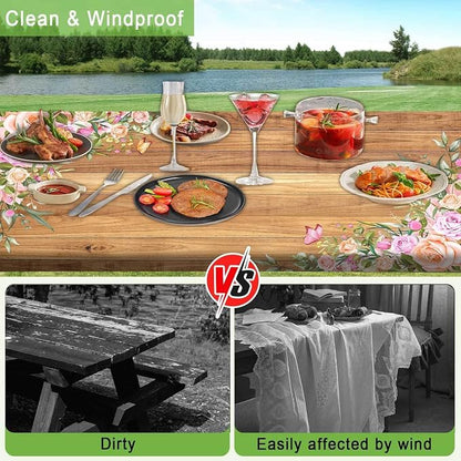 Camper Picnic Table Cover with Bench Covers Elastic Edges, Wooden Camper Fitted Table Cover, Outdoor Patio Camping Essentials 60 Inch 3PCS, Waterproof Camping Fitted Tablecloth with Drawstring Bag
