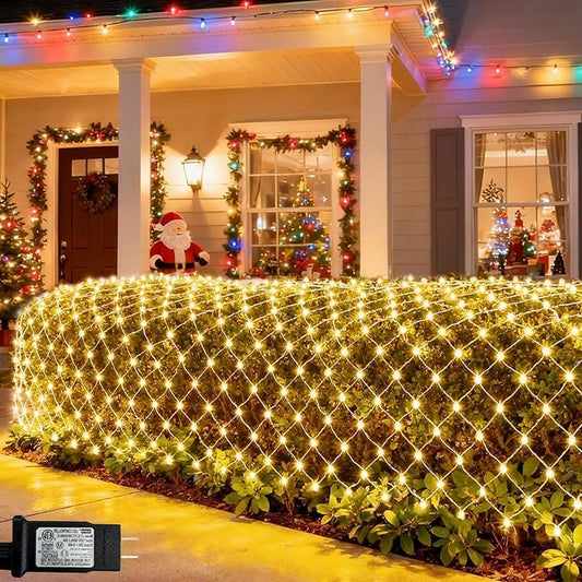 Pooqla Warm White Net Lights, 21x 5ft Christmas Lights Outdoor Clear Wire | 360 LED Large Net Mesh Lights Plug in, 8 Modes Waterproof Connectable Bushes Lights for Christmas Hedge Yard Decor