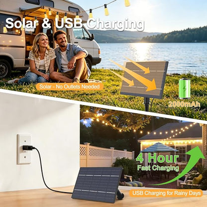 50FT Solar String Lights, Remote & USB Port, Outdoor Waterproof | 1.5FT Spacing, 32+2 Shatterproof Edison Bulbs, IP65, 2700K Warm White, Timer & Dimmable, Outdoor String Lights, Backyard