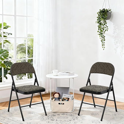 DUMOS 8 Pack Folding Chairs with Padded Cushion and Back - Fabric Stackable Portable Dining Chairs Set, for Home and Office, Conference, Wedding, Party, Patio, Garden, for Indoor Outdoor, Black Grey