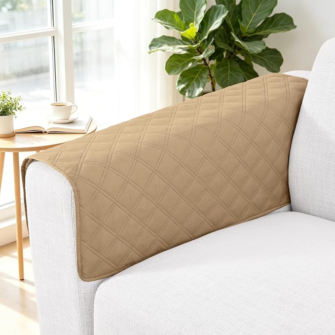 Smiry Waterproof Reversible Pet Couch Covers for Dogs | Pet Friendly, Soft Fabric, Washable Sofa Furniture Protector for Dogs Cat Kids, Checkered (40"x40", Camel/Beige)