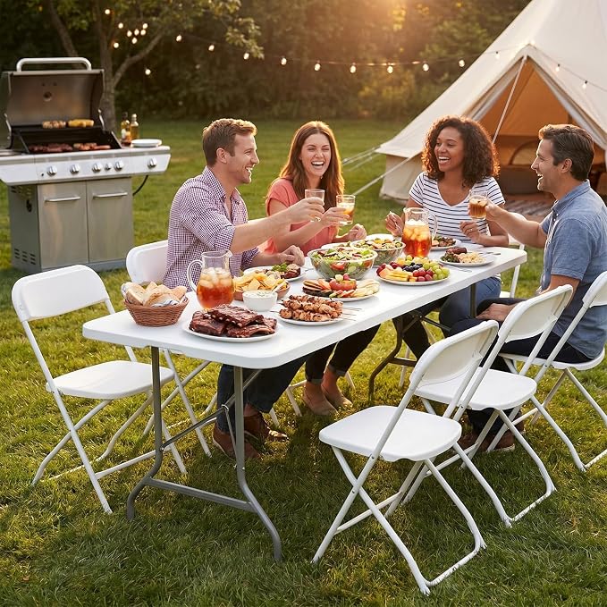 Sweetcrispy 6 FT Folding Picnic Table Easy to Fold and Store, Foldable Table for Camping Picnic Dining Party Kitchen Outdoor Indoor with Carrying Handle