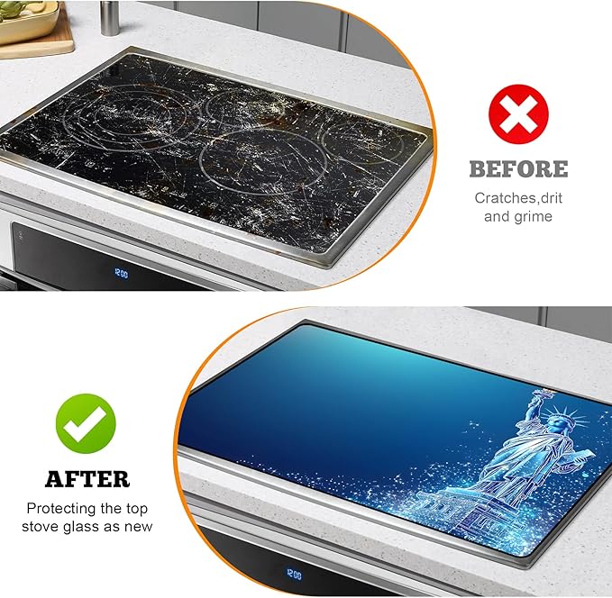Multi-Design Stove Cover for Glass/Electric Stoves - 3-in-1 Heat-Resistant Protector Mat, Non-Slip Drying Rack 28"x20"