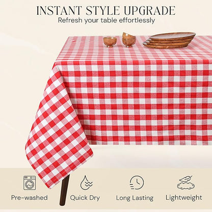 Gingham Buffalo Check 60"x102" Tablecloth 100% Cotton Washable Rustic Rectangle Table Cover Decorative for Gifts, Dining, BBQ, Buffet Parties & Camping - Red