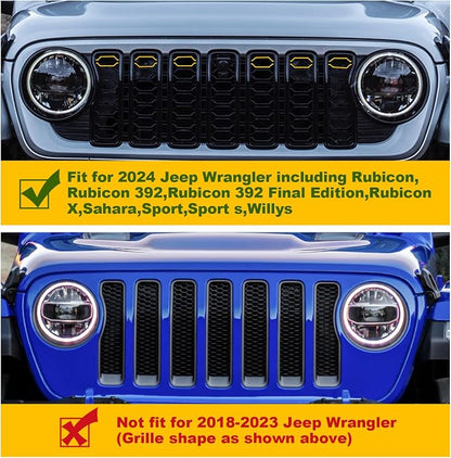 Amber Led Grill Grille Lights for 2024 2025 2026 Jeep Wrangler JL Jlu Sport | 6 in 1 upgraded Oem Jl Jlu grills light assembly