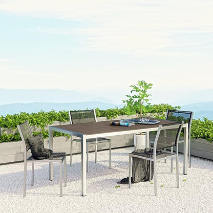 Modway Shore 5-Piece Aluminum Outdoor Patio Dining Table Set in Silver Black