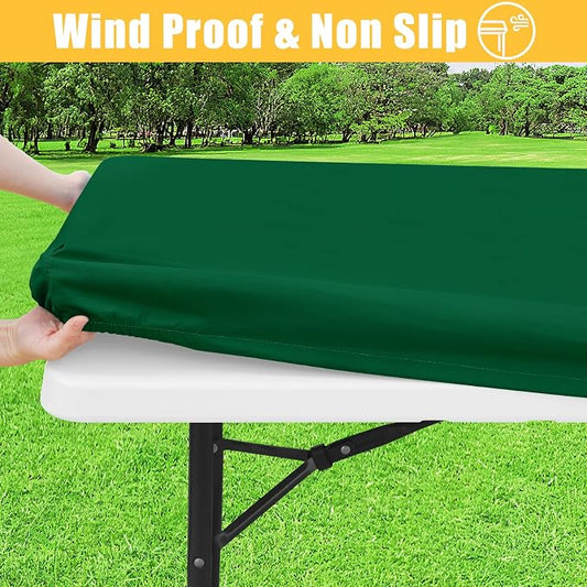 Rectangle Table Cloth, Waterproof Elastic Fitted Tablecloth for 5 Foot Folding Tables, Washable Polyester Tablecloths for Picnic, Camping, Outdoor (Emerald Green, 30"x60")