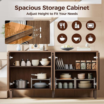 58 inch Sideboard Buffet Cabinet, Modern Credenza with 4 Doors & Adjustable Shelf, Large Coffee Bar Storage for Kitchen, Entryway
