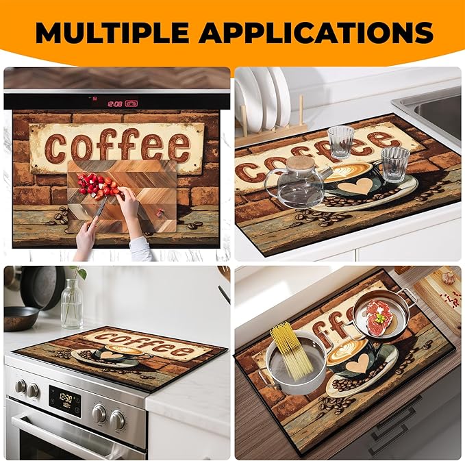 Heat-Resistant Glass Stove Top Cover with Anti-Slip Rubber Coating – Electric Stove Protector, Scratch-Resistant, Counter Space Decor Mat (Coffee, 28.5"L x 20.5"W)
