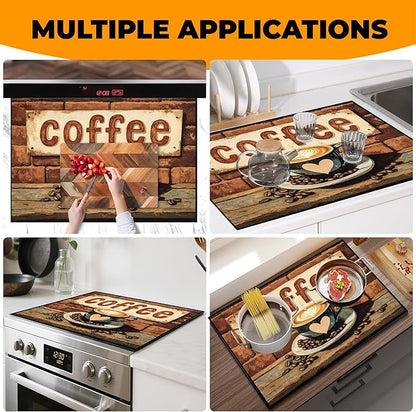 Heat-Resistant Glass Stove Top Cover with Anti-Slip Rubber Coating – Electric Stove Protector, Scratch-Resistant, Counter Space Decor Mat (Coffee, 28.5"L x 20.5"W)