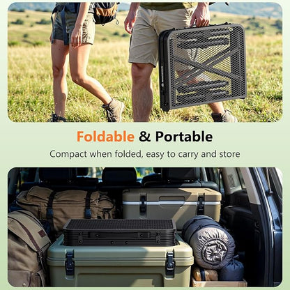 Raynesys Portable Folding Grill Table for Outside for Picnic, Camping | 3 Height Adjustable Small Camping Table with Mesh Bag, Metal Aluminum Folding Table, 23.62 x 15.75 inches, Black