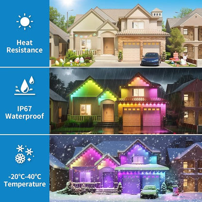 mw Permanent Outdoor Lights for House, 150ft RGB+IC Smart Outdoor Decor, 50+ Scene Modes, App/Remote Control, IP68 Waterproof, House Eave Lights for Christmas, Party Decorations