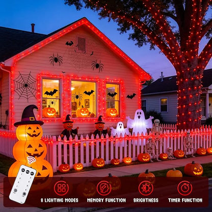 JMEXSUSS 500 LED Halloween Lights Outdoor, Red Christmas String Lights | 173ft, Plug in, Remote Control, Waterproof, 8 Modes Red Halloween Lights for Tree Party Patio Xmas Holiday Halloween Decor