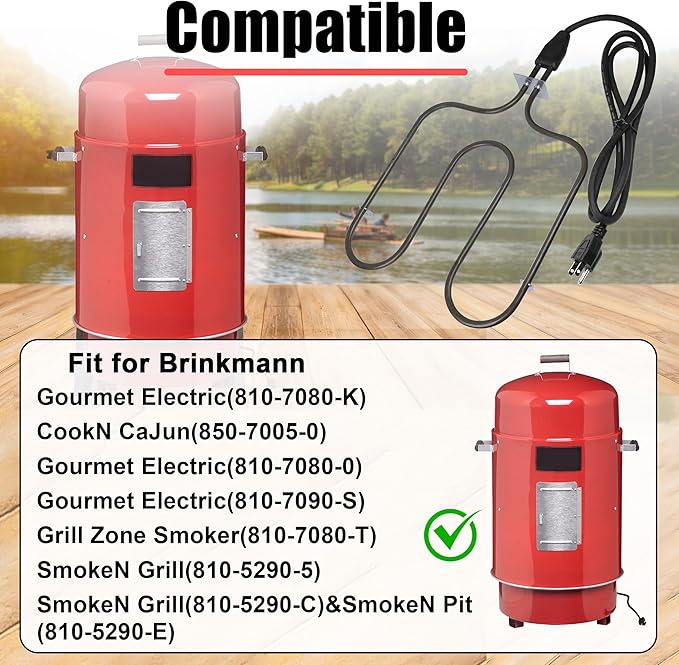 116-7000-0 Electric Heating Element, 1500W 120V Replacement for Brinkmann Gourmet Electric Smoker, Universal Outdoor Smoker and Grill Heating Part with Thermostat