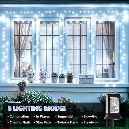 YEGUO 165ft 500 LED White String Lights Outdoor Waterproof, Clear Wire Christmas Lights Indoor Plug in, 8 Modes Fairy Light for Bedroom Classroom Party Wedding Tree Decor