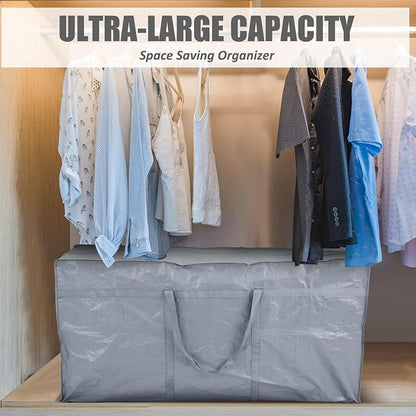 4 Pcs 96 Gallon Extra Large Moving Bags Heavy Duty Storage Bag with Strong Zipper Handle Foldable XXL Jumbo Storage Tote Packing Moving Box for College Dorm Travel Cloth Duffle (Silver)