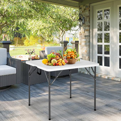 PayLessHere 34" Square Plastic Folding Card Table, Portable Outdoor Dining Table with Collapsible Legs and Carrying Handle,Plastic Tables for Camping,Picnic, Office, Party, White