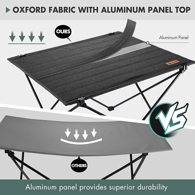 VILLEY Folding Camping Table, Portable Lightweight Table with Carry Bag | Oxford Fabric & Reinforced Aluminum Panel, Stable Tabletop for Camping, Picnic, BBQ & Outdoor Dining