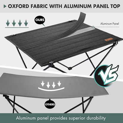 VILLEY Folding Camping Table, Portable Lightweight Table with Carry Bag | Oxford Fabric & Reinforced Aluminum Panel, Stable Tabletop for Camping, Picnic, BBQ & Outdoor Dining