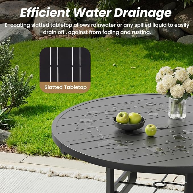 Round Outdoor Patio Dining Table, 47" Round Patio Table with 1.57" Umbrella Hole, Metal Outdoor Dining Tables for Patio, Graden, Backyard and Poolside