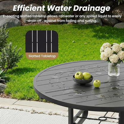Round Outdoor Patio Dining Table, 47" Round Patio Table with 1.57" Umbrella Hole, Metal Outdoor Dining Tables for Patio, Graden, Backyard and Poolside