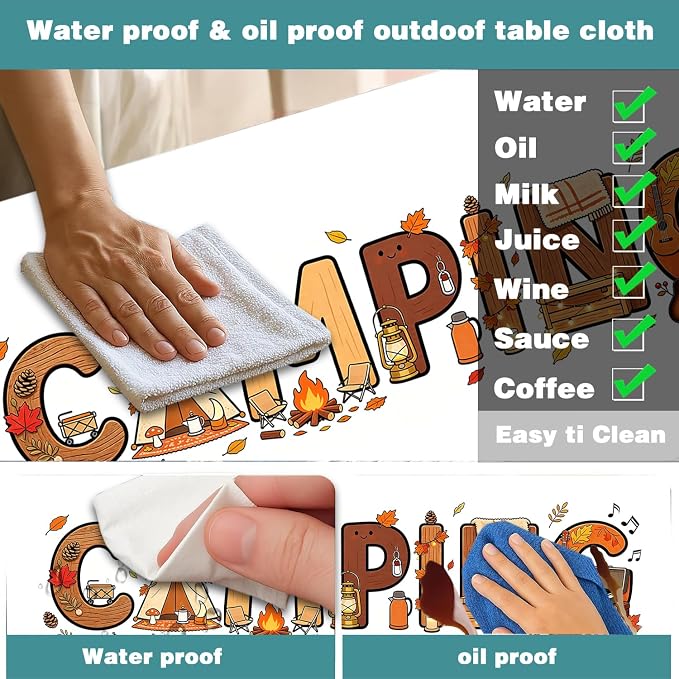 Camping Fitted Picnic Table Cover with Bench Covers 3PCS, 30x60 Inch Waterproof Elastic Outdoor Patio Tablecloth & Storage Bag, Fall Autumn Camping Essentials Decor for Camp, Backyard, RV, Party