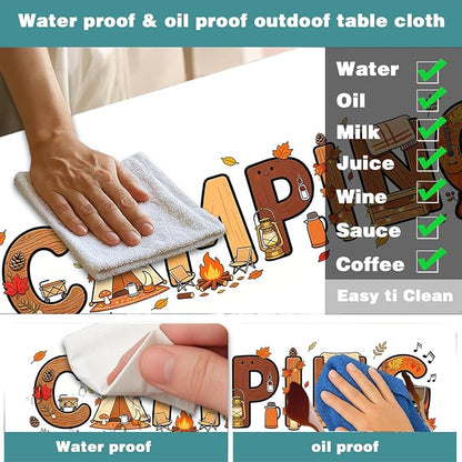Camping Fitted Picnic Table Cover with Bench Covers 3PCS, 30x60 Inch Waterproof Elastic Outdoor Patio Tablecloth & Storage Bag, Fall Autumn Camping Essentials Decor for Camp, Backyard, RV, Party