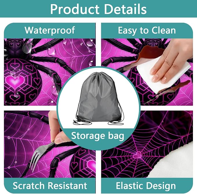 Picnic Table Cover with Bench Covers & Bag, Gothic Spider Web Outdoor Camping Accessories Waterproof Oilproof Camping Tablecloth with Elastic Edges Fitted Rectangle Table Cover, 3PCS, 30x60 Inch
