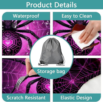 Picnic Table Cover with Bench Covers & Bag, Gothic Spider Web Outdoor Camping Accessories Waterproof Oilproof Camping Tablecloth with Elastic Edges Fitted Rectangle Table Cover, 3PCS, 30x60 Inch