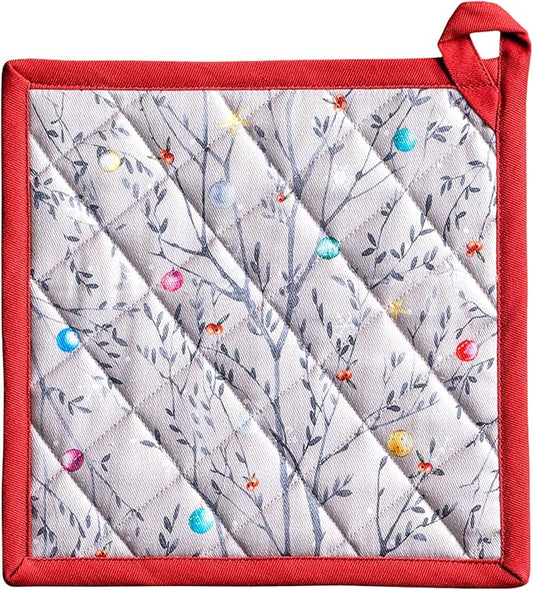 Maison d' Hermine Pot Holders 100% Cotton Heat Resistant Potholders 8" x 8" Hot Pads with Loop for Thanksgiving Christmas Decorations BBQ Cooking Baking Handling Hot Pans (Pack of 1, Fairy Christmas)