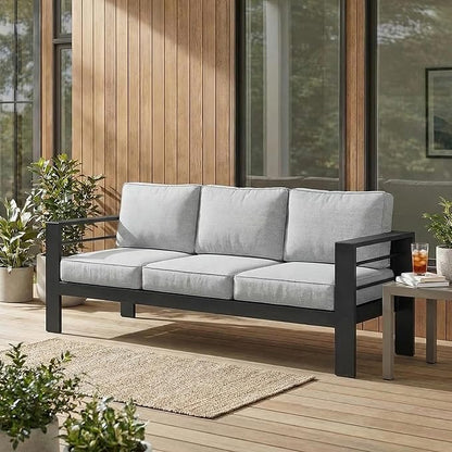 Wisteria Lane Metal Patio Furniture Sofa, All-Weather Outdoor Couch with Upgraded Cushions, Weather-Resistant Heavy Duty Modern Outdoor 3 Seats Sofa for Garden, Balcony, Deck, Backyard, Light Grey