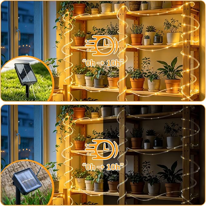 Solar Rope Lights Outdoor Waterproof 33FT 100LED with Timer, Upgraded Solar Panel with Higher Conversion Rate & Waterproof Ring, Solar String Lights 8 Lighting Modes for Patio Garden Yard Decorations