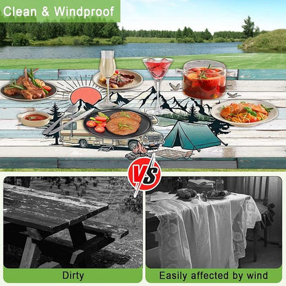 JAWO Camper RV Picnic Table Cover with Bench Covers, Camping Essentials Gear Supplies Outdoor Waterproof Windproof Tablecloth with Elastic, 30X72in