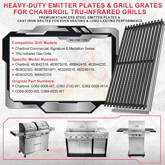 17 Inch Emitter Plates & Cooking Grates for Charbroil TRU-Infrared 463642316 463675016 466642416 463644220 463632320 463644220 463675016P1, Infrared Grill Grate for Charbroil G362-2100-W1,G369-0030-W1