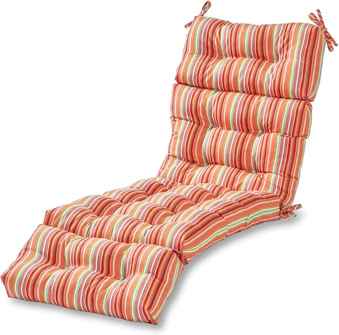 Greendale Home Fashions 72 x 22-inch Outdoor Chaise Lounge Cushion, Coral Stripe