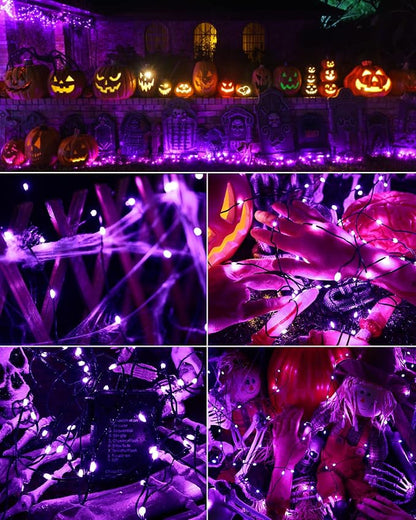 Brizled Purple String Lights, 2 Pack 50 LED Battery Powered Halloween Light | 8 Modes Purple Fairy Lights with Timer, Twinkle Halloween Tree Lights Black Wire for Indoor Outdoor Party Garden Yard Decor