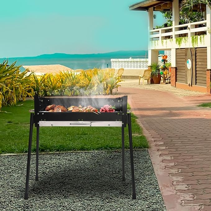 Barbecue Charcoal Grill, 27.56 * 15.75 * 9.25in Charcoal Grill Height Adjustable Barbecue Grill Outdoor Cooking Grills Portable Bbq Tool Kits with Seasoning Board for Outdoor Cooking Barbecue Picnics