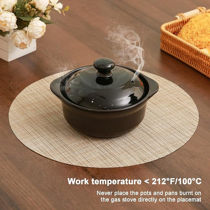 15 Inch Round Placemats Set of 4, Washable Vinyl Woven Place Mats | Heat Resistant Non-Slip Braided Table Mats for Dining Table Kitchen Indoor & Outdoor Use (Beige, Set of 4)
