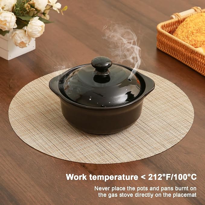 Round Placemats Set of 8 Heat Resistant Vinyl Placemats 15 inch Washable Non-Slip Table Mats Woven Place Mats for Dining Table (Beige, Set of 8)