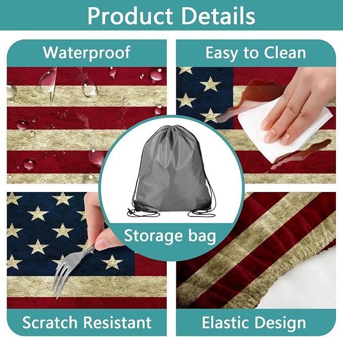 Picnic Table Cover with Bench Covers 4th of July Independence Day Tablecloth Camping Essentials Rv Travel Gear Must Haves Accessories Fitted Table Cloth Outdoor Camper Gifts American Flag, 30X60 Inch