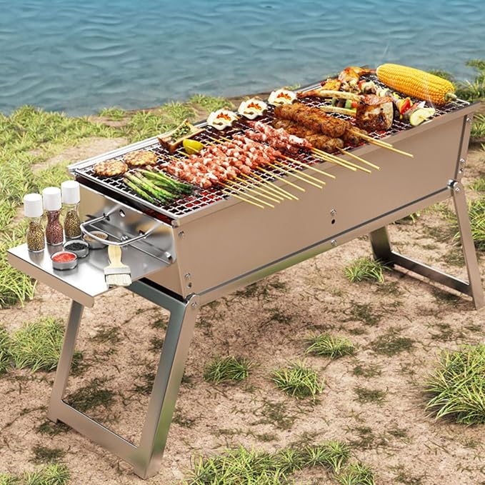 Charcoal BBQ Grill, Foldable Portable Tabletop Barbeque, Barbecue for Camping Hiking Garden Party Festivals Picnic,50x23cm
