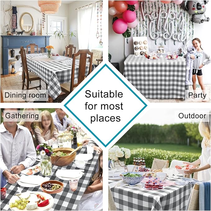Hiasan Checkered Rectangle Tablecloth - Stain Resistant, Waterproof and Wrinkle Resistant Washable Table Cloth for Dining Room, 52 x 70 Inch, Grey and White Gingham Pattern